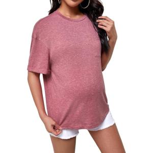 imageVerdusa Womens Maternity Drop Shoulder Short Sleeve Loose T Shirt TopDusty Pink