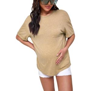imageVerdusa Womens Maternity Drop Shoulder Short Sleeve Loose T Shirt TopKhaki