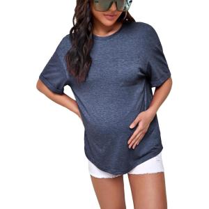 imageVerdusa Womens Maternity Drop Shoulder Short Sleeve Loose T Shirt TopNavy Blue