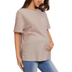 imageVerdusa Womens Maternity Drop Shoulder Short Sleeve Loose T Shirt TopPink