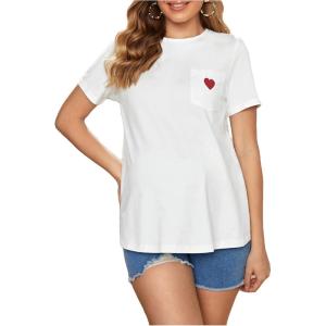 imageVerdusa Womens Maternity Drop Shoulder Short Sleeve Loose T Shirt TopWhite Heart