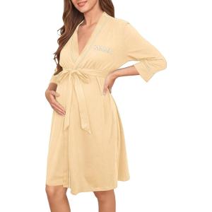 imageVerdusa Womens Maternity Halloween Pajamas Embroidery Patterns 34 Length Sleeve Maternity RobeApricot