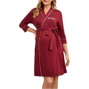 imageVerdusa Womens Maternity Halloween Pajamas Embroidery Patterns 34 Length Sleeve Maternity RobeBurgundy