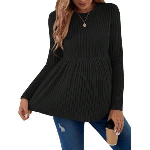 imageVerdusa Womens Maternity Long Sleeve Ruffle Hem Peplum Tee Top Pregnancy T ShirtsBlack