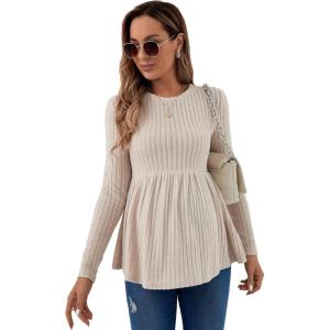 imageVerdusa Womens Maternity Long Sleeve Ruffle Hem Peplum Tee Top Pregnancy T ShirtsKhaki