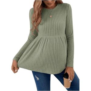 imageVerdusa Womens Maternity Long Sleeve Ruffle Hem Peplum Tee Top Pregnancy T ShirtsMint Green