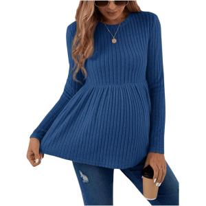 imageVerdusa Womens Maternity Long Sleeve Ruffle Hem Peplum Tee Top Pregnancy T ShirtsRoyal Blue