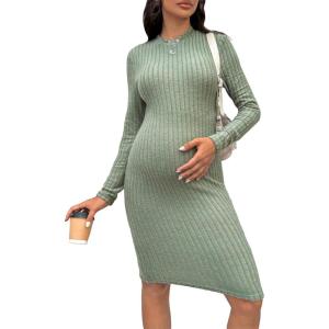 imageVerdusa Womens Maternity Nursing Turtle Neck Long Sleeve Midi Bodycon DressMint Green