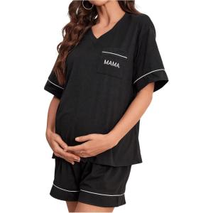 imageVerdusa Womens Maternity Pajama Sets 2 Piece Short Sleeve Top and Short Lounge SetBlack