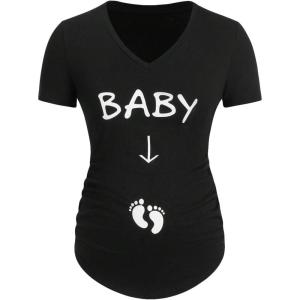imageVerdusa Womens Maternity Tee Tops Letter Print V Neck Short Sleeve Pregnancy ShirtsBlack