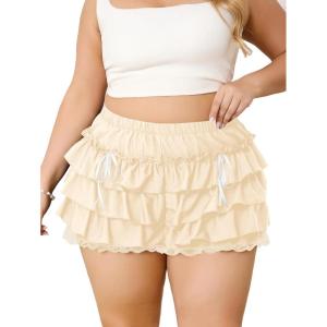 imageVerdusa Womens Plus Size Coquette Ruffle Shorts Bow Front Lace Trim Bloomer ShortsBeige