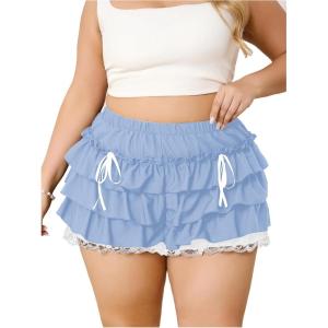 imageVerdusa Womens Plus Size Coquette Ruffle Shorts Bow Front Lace Trim Bloomer ShortsBlue