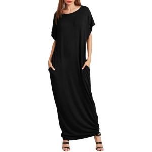 imageVerdusa Womens Short Sleeve Loose Long Maxi Lounge Dress with Pockets1 Black