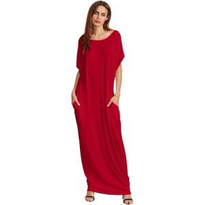 imageVerdusa Womens Short Sleeve Loose Long Maxi Lounge Dress with PocketsBright Red