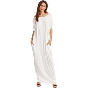 imageVerdusa Womens Short Sleeve Loose Long Maxi Lounge Dress with PocketsCream
