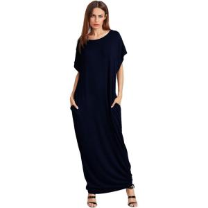 imageVerdusa Womens Short Sleeve Loose Long Maxi Lounge Dress with PocketsNavy