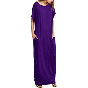 imageVerdusa Womens Short Sleeve Loose Long Maxi Lounge Dress with PocketsPurple