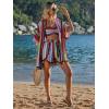 imageVerdusa Womens 3 Piece Outfits Short Sleeve Open Front Kimono and Boho Cami Top and Tassel Trim Tropical Shorts SetBlue