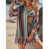 imageVerdusa Womens 3 Piece Outfits Short Sleeve Open Front Kimono and Boho Cami Top and Tassel Trim Tropical Shorts SetGreen