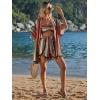 imageVerdusa Womens 3 Piece Outfits Short Sleeve Open Front Kimono and Boho Cami Top and Tassel Trim Tropical Shorts SetMulticolor