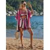 imageVerdusa Womens 3 Piece Outfits Short Sleeve Open Front Kimono and Boho Cami Top and Tassel Trim Tropical Shorts SetPink