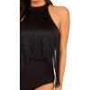 imageVerdusa Womens Fringe Trim Sleeveless Bodycon Halter Bodysuit TopBlack