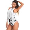 imageVerdusa Womens Fringe Trim Sleeveless Bodycon Halter Bodysuit TopCow Black Brown
