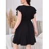 imageVerdusa Womens Plus Size Contrast Lace V Neck Ruffle Cap Sleeve A Line Short DressBlack