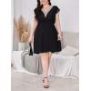 imageVerdusa Womens Plus Size Contrast Lace V Neck Ruffle Cap Sleeve A Line Short DressBlack
