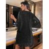 imageVerdusa Womens Plus Size Glitter Mesh Petal 34 Sleeve V Neck Short DressBlack