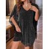 imageVerdusa Womens Plus Size Glitter Mesh Petal 34 Sleeve V Neck Short DressBlack