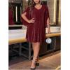 imageVerdusa Womens Plus Size Glitter Mesh Petal 34 Sleeve V Neck Short DressBurgundy