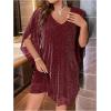 imageVerdusa Womens Plus Size Glitter Mesh Petal 34 Sleeve V Neck Short DressBurgundy