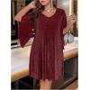imageVerdusa Womens Plus Size Glitter Mesh Petal 34 Sleeve V Neck Short DressBurgundy