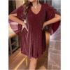 imageVerdusa Womens Plus Size Glitter Mesh Petal 34 Sleeve V Neck Short DressBurgundy