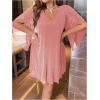 imageVerdusa Womens Plus Size Glitter Mesh Petal 34 Sleeve V Neck Short DressPink