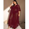 imageVerdusa Womens Plus Size Sheer Mesh Half Sleeve Loose Swimsuit Maxi Dress Cover UpBurgundy Red
