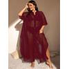 imageVerdusa Womens Plus Size Sheer Mesh Half Sleeve Loose Swimsuit Maxi Dress Cover UpBurgundy Red