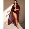 imageVerdusa Womens Plus Size Sheer Mesh Half Sleeve Loose Swimsuit Maxi Dress Cover UpBurgundy Red