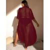 imageVerdusa Womens Plus Size Sheer Mesh Half Sleeve Loose Swimsuit Maxi Dress Cover UpBurgundy Red
