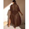 imageVerdusa Womens Plus Size Sheer Mesh Half Sleeve Loose Swimsuit Maxi Dress Cover UpDark Brown