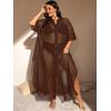 imageVerdusa Womens Plus Size Sheer Mesh Half Sleeve Loose Swimsuit Maxi Dress Cover UpDark Brown