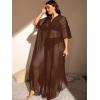 imageVerdusa Womens Plus Size Sheer Mesh Half Sleeve Loose Swimsuit Maxi Dress Cover UpDark Brown