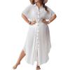 imageVerdusa Womens Plus Size Sheer Mesh Half Sleeve Loose Swimsuit Maxi Dress Cover UpSolid White