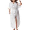 imageVerdusa Womens Plus Size Sheer Mesh Half Sleeve Loose Swimsuit Maxi Dress Cover UpSolid White