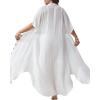 imageVerdusa Womens Plus Size Sheer Mesh Half Sleeve Loose Swimsuit Maxi Dress Cover UpSolid White