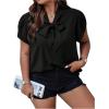 imageVerdusa Womens Plus Size Work Blouse Bow Tie Neck Petal Sleeve Blouse Office Work Shirt TopBlack