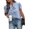 imageVerdusa Womens Plus Size Work Blouse Bow Tie Neck Petal Sleeve Blouse Office Work Shirt TopBlue