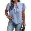 imageVerdusa Womens Plus Size Work Blouse Bow Tie Neck Petal Sleeve Blouse Office Work Shirt TopBlue