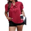 imageVerdusa Womens Plus Size Work Blouse Bow Tie Neck Petal Sleeve Blouse Office Work Shirt TopBurgundy